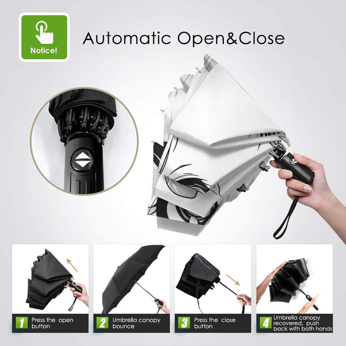 Amazon.co.jp: 自動折りたたみ傘 8本骨 アヘ顔 Ahegao 三つ折り